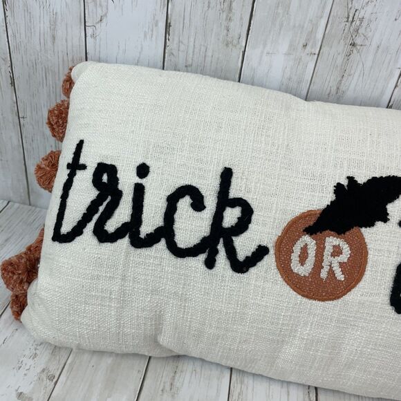Trick It Treat Halloween Rectangular Throw Pillow  Decorative Pom Poms - NWT - Picture 4 of 10